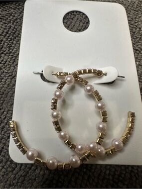 Gold Pearl Hoop Earrings — Feminine Beaded Hoops
